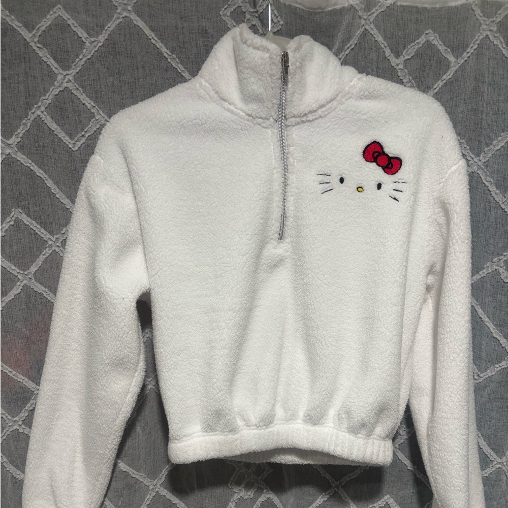 Aeropostale White Hello Kitty Sherpa Quarter-Zip Pullover